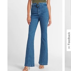 High Rise Belted Flare Jeans